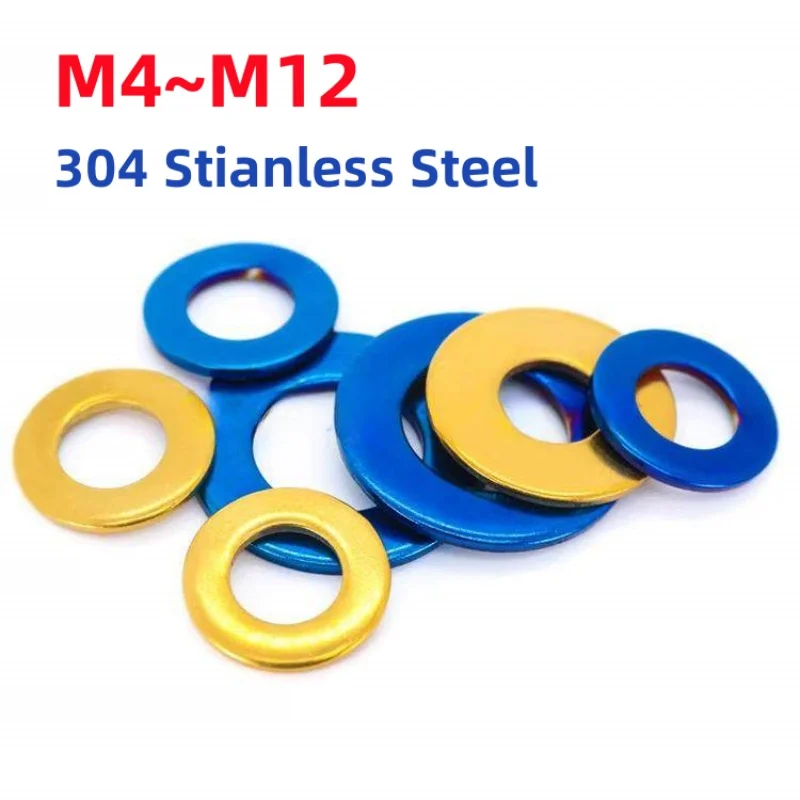 

M4 M5 M6 M8 M10 M12 304 Stianless Steel Flat Washer Titanium Gold Blue Gasket For Motorcycle