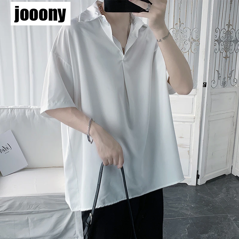 

Men Shirts Harajuku Solid Simple Short Sleeve Korean Style Draped Loose New Daily Summer Fashion All-match Korean Style Casual