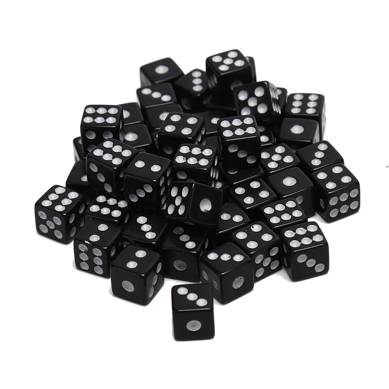 50 Pcs/Lot Plastic White/ Red/ Black Gaming Dice Standard Six Sided Decider Birthday Parties Board Game Drop Shipping Dices 8mm