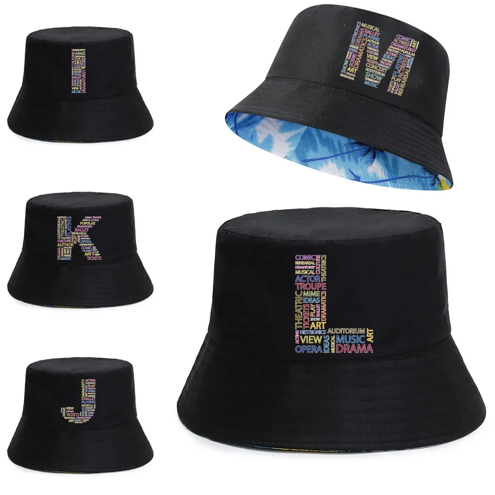 

New Double-sided Fisherman Caps Women Summer Sunscreen Visors Cap Text Letter Print Pure Cotton Bucket Hat Foldable Panama Hats