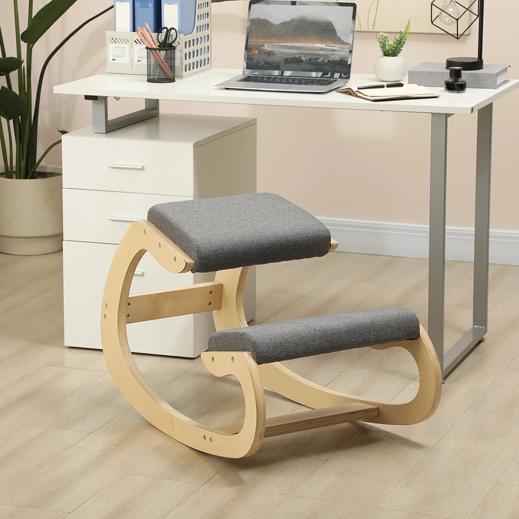 Chaise de bureau à genoux basculante - Ergonomique - Confortable - MDF - Structure robuste - Gris