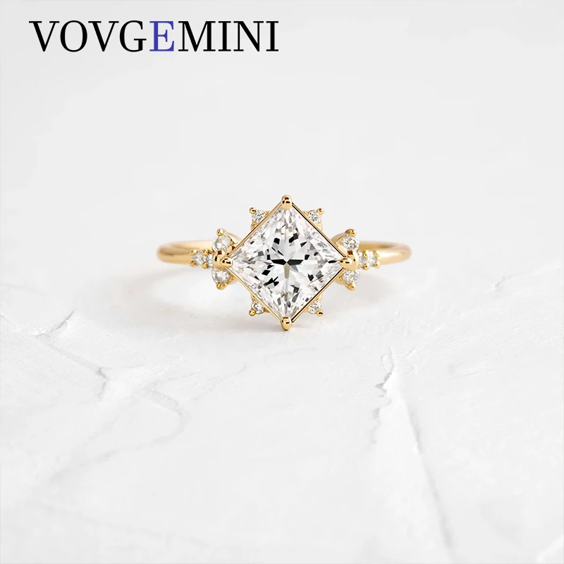 VOVGEMINI 18k Gold Vvs Moissanite Ring 1.3ct Princess Cut 585 Au750 Jewelry For Women Fashion Romantic Square Christmas Gift