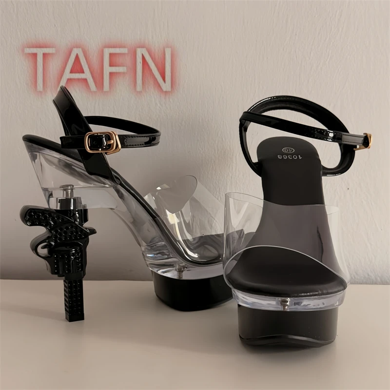 Womens Transparent Heel Platform Sandals, Clear PVC Ankle Strap Stiletto Sandals,Unique Sculptural Novelty Cocktail Pumps
