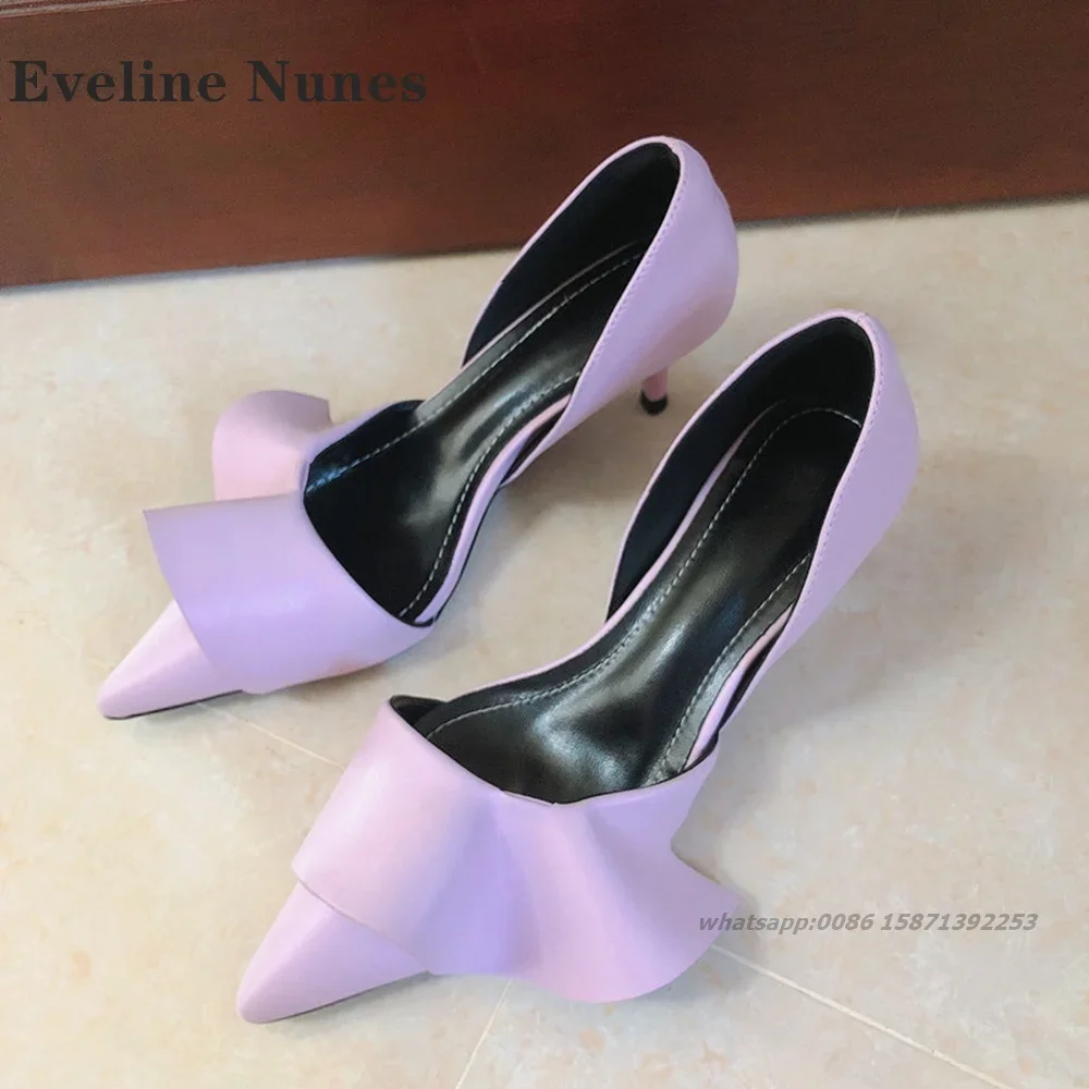 

Ruffles Patent Leather Women Sandals Pointed Toe Stiletto Cover Heel Side Air High Heels Mixed Colors Slip On Shallow Shoes 2025