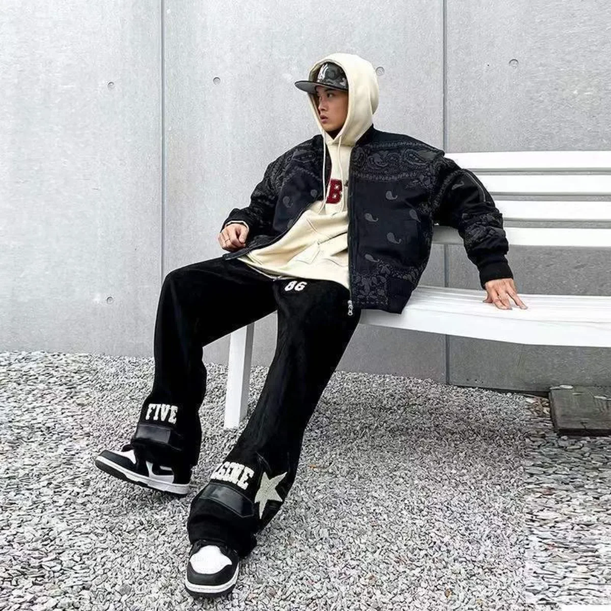 

Summer Casual Pants Men Retro Fashion Straight Pants Men Streetwear Drawstring Letter Hip-hop Trend Loose Balck Trousers