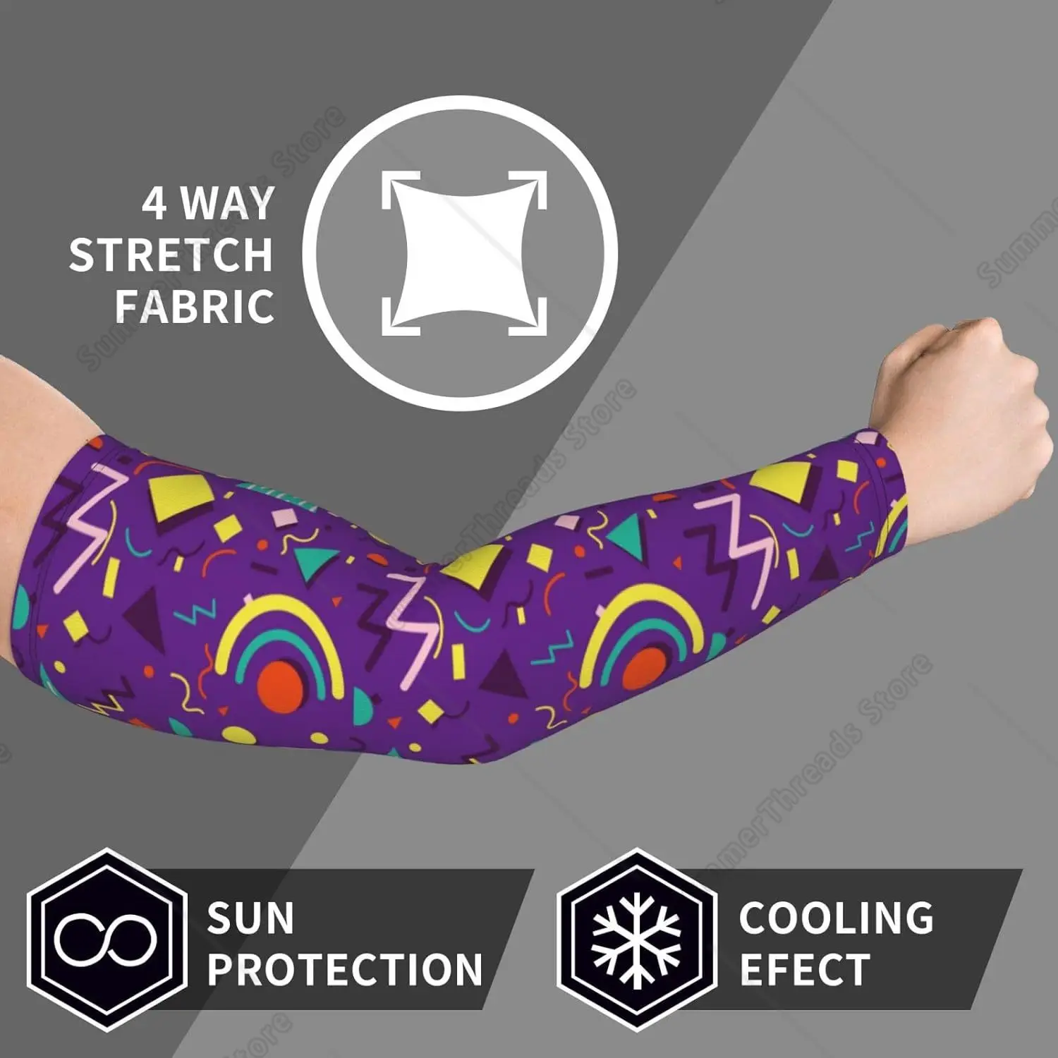Retro 80s Style Sun Protection Cooling Arm Sleeves Outdoors Sports Workouts Sunscreen Arm Sleeves for Men Women Teenager