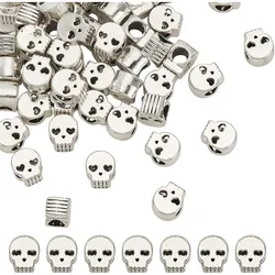 60 Pcs Alloy Skull Beads Antique Silver Punk Retro Flat Skull Bead Large Hole Bead Loose Spacer Bead Tibetan Style European Bead