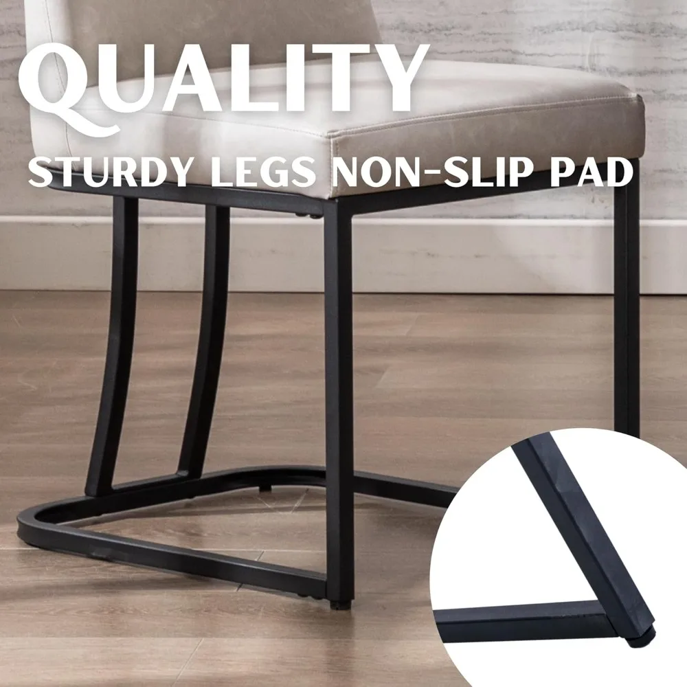 Grey PU Leather Dining Chairs Set of 2 Mid Century Modern Comfortable Dining Room Chair with Curved Backrest, Upholstered Kitche