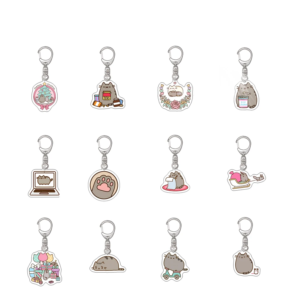 Pusheen Cute Cat Acrylic Anime Keychain Jewelry Key Ring Accessories Pendant Creative Girl Couple Collection Friends Gift Badge