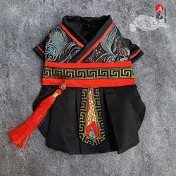 Black Samurai Custom Ancient Style Warrior Tang Pets Cosplay Pet Han Suit Cat Dog Rabbit Chinoiserie Kimono Photo Props