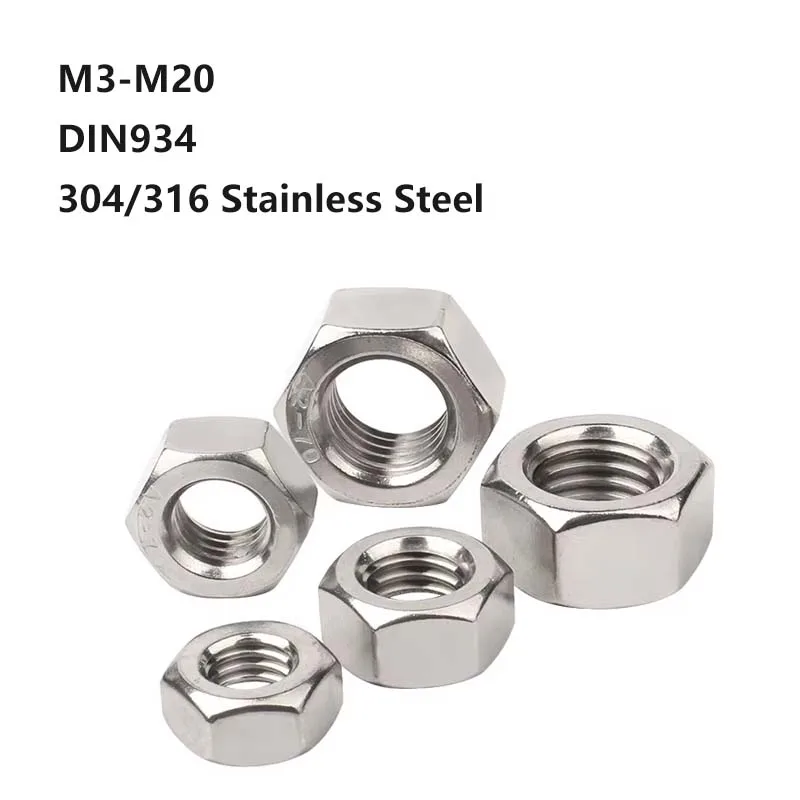 M3-M20 DIN934 A2-70 304/316 Stainless Steel Hand Thread Opposite Hex Hexagon Nut