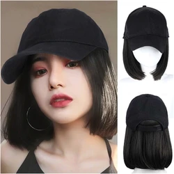 Baseball Hat Cap Wig With Bob Straight Short Hair Wigs Hat Attached Short Hair Cap Wig