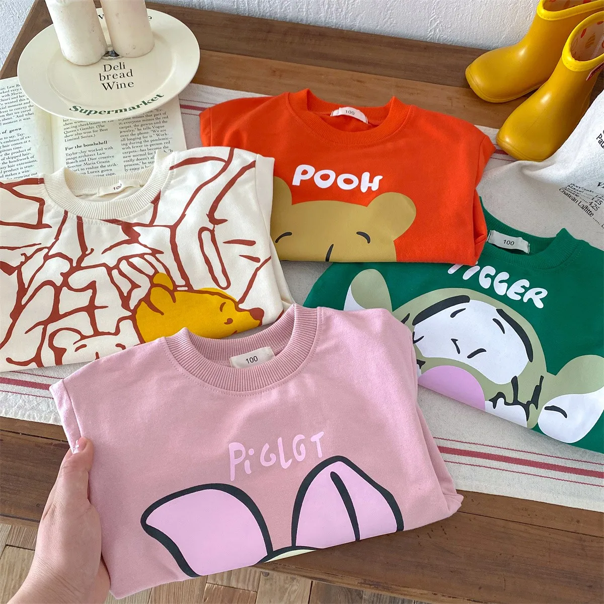 Winnie Pooh Spring Sweatshirt For Kids Clothing Baby Boys And Girls Cartoon Long Sleeve Tops Hoodies Round Collar Pullovers 0-4Y