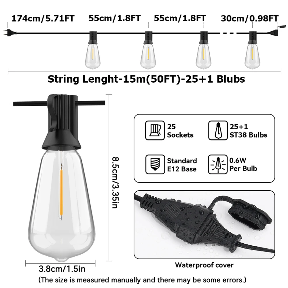 20M 30M ST38 Guirlande Licht String Onbreekbaar Led-lampen Outdoor IP44 Patio Tuin Bruiloft Halloween Kerst Decor lamp