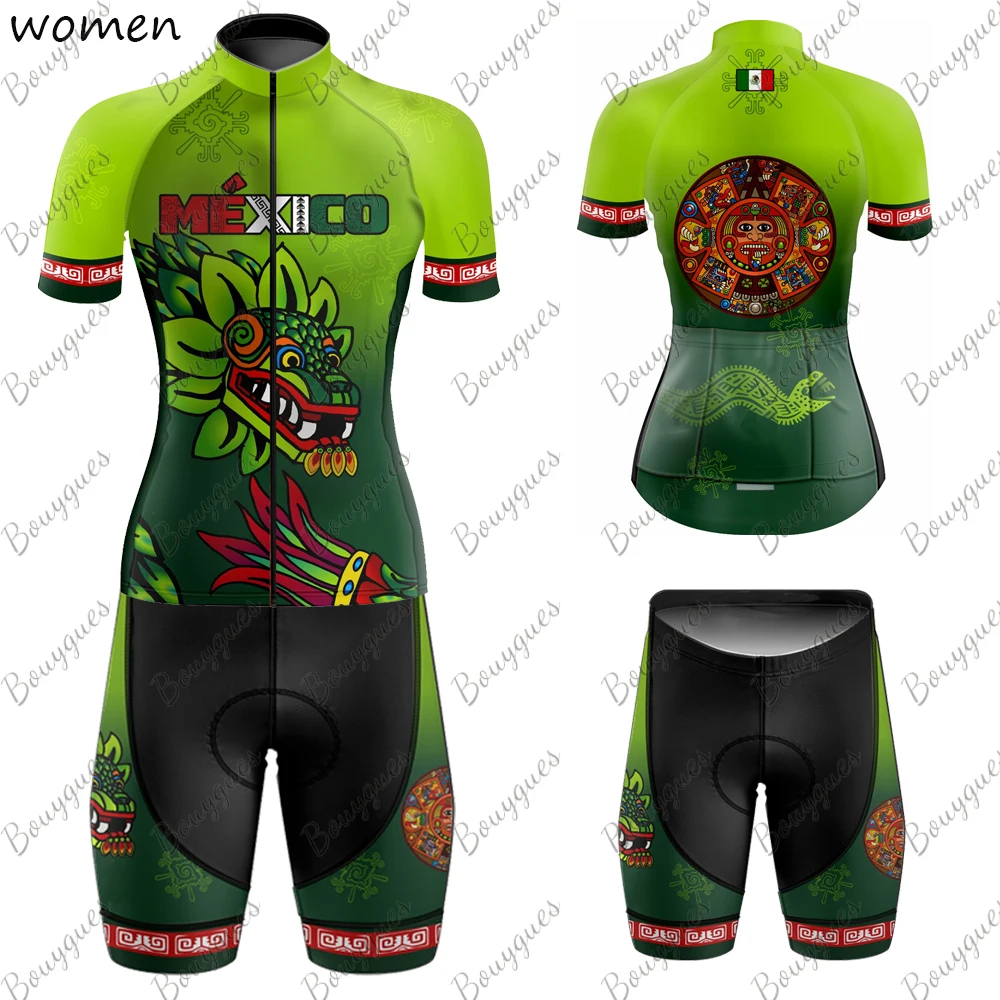 NEW Mexico Women Triathlon Short Sleeve Cycling Jersey Sets Maillot Ropa Ciclismo Outdoor sports Bicycle Clothing Bike Shirts