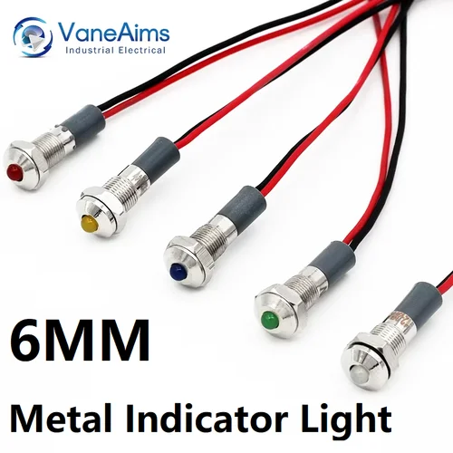 Luz de señal de advertencia LED de Metal IP67 de 6mm FXB6F-LED lámpara indicadora de potencia pequeña impermeable 12V 24V 220V rojo verde amarillo blanco azul