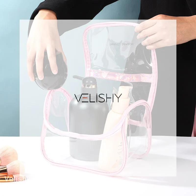 Bag Portable Handbag Bags Trendy Laser Transparent Makeup Minimalist Travel Cosmetic Pouch Waterproof Pvc Clear Toiletry