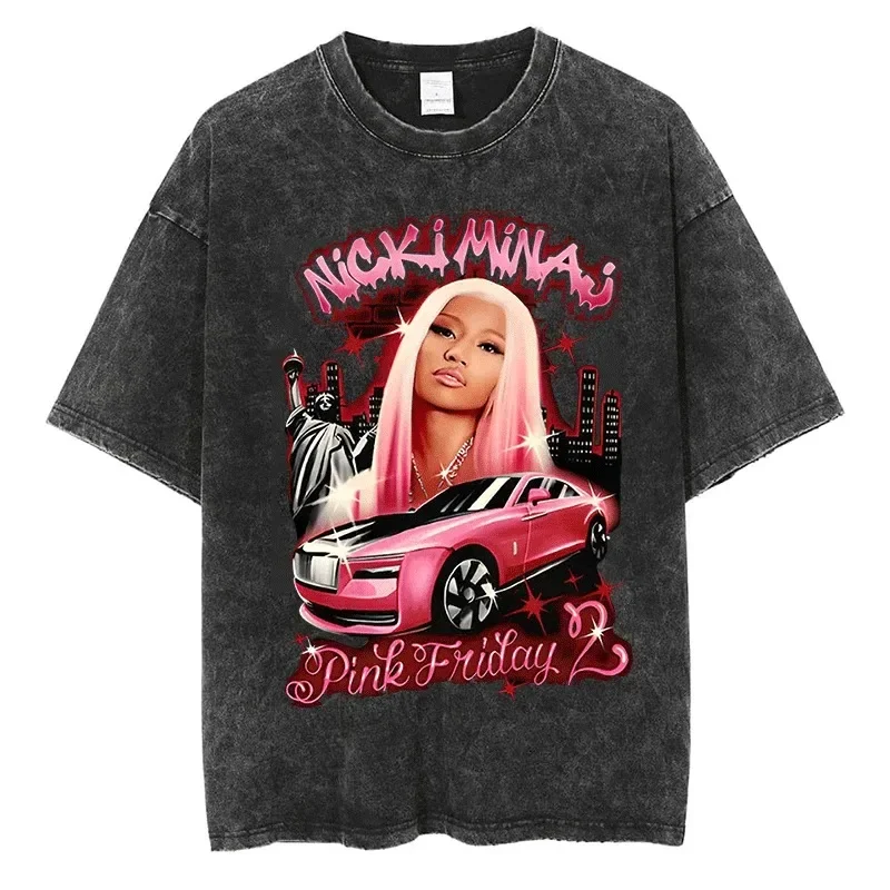 Rapper Nicki Minaj Cover Print T-Shirt Y2k Fashion Hip Hop Women Streetwear Top Cotton Vintage Oversized Loose Short Sleeve Tees