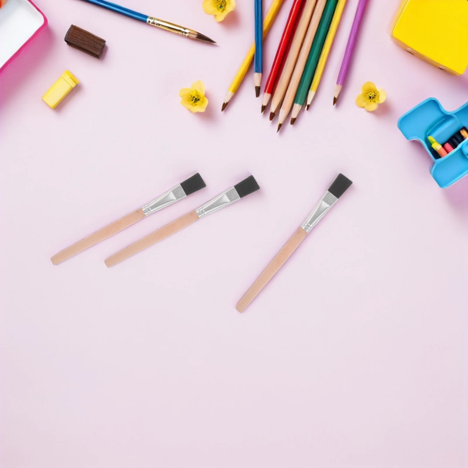 

30pcs Children'S Painting Brushes: Short Wood Handle Flat Nylon Brush For Kids Watercolor Gouache Craft Classroom