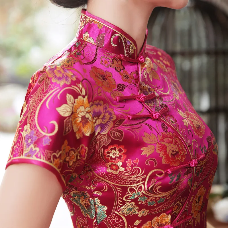 Cheongsam-Robe de mariée boutonnée en satin vintage pour femme, robes de mariée élégantes, Qipao Lady, Cheongsam, vêtements éducatifs financièrement, été