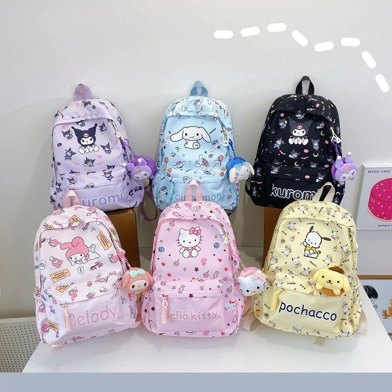 Mochila Escolar Kawaii Sanrio My Melody de Gran Capacidad, Cinnamoroll con Mini Bolso, Kuromi, Hello Kitty, Dibujos Animados, Linda, Anime, para Niñas