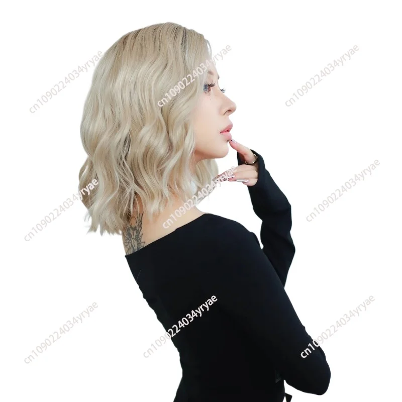 Sand gold short curly hair female full head wig summer natural breathable bobo head collarbone wig