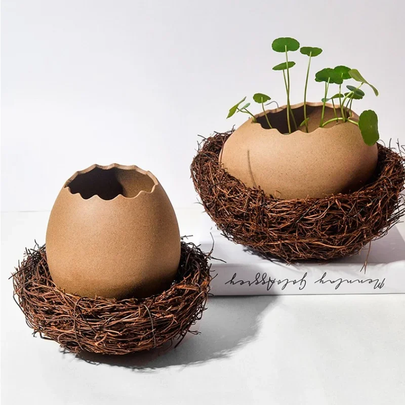 Cuenco de postre con forma de Nido de Pájaro, cuencos de cerámica de cáscara de huevo, plato para servir, platos de cena, plato de hielo seco, tazón de sopa, plato de fruta, florero