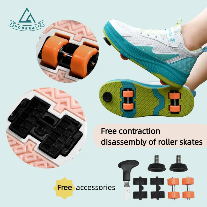 PONERAIT Beginner Quad Skates with Breathable Mesh Brake System  Kids Adjustable Roller Skates 4 Wheels Double Bearings Gift