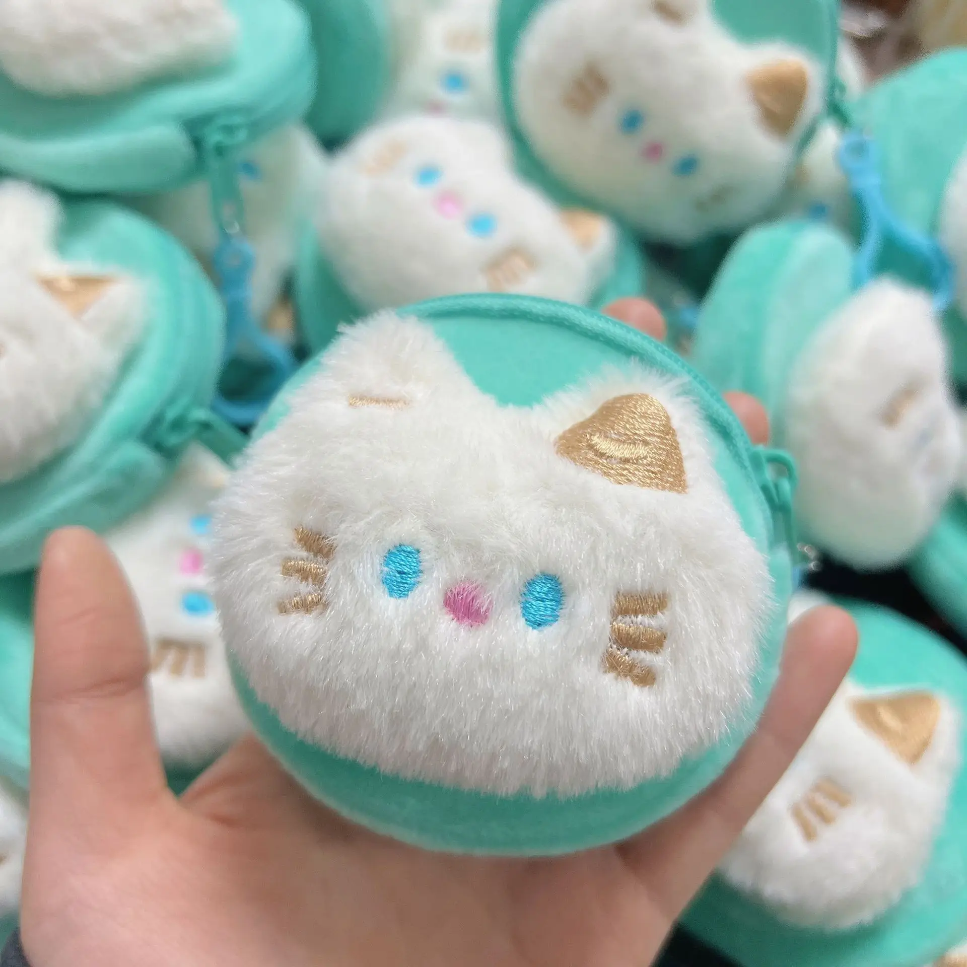 Ins Small Fresh Mint Green Kawaii Cat Plush Coin Purse Cartoon Cute Cat Mini Portable Coin Purse Headphone Bag Birthday Gifts