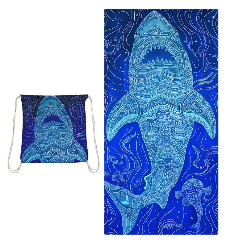 

Convertible Beach Towel Quick Drying Microfiber Absorbent Towel Backpack 2-in-1 Sandproof Shark Print Towel That Folds Into A