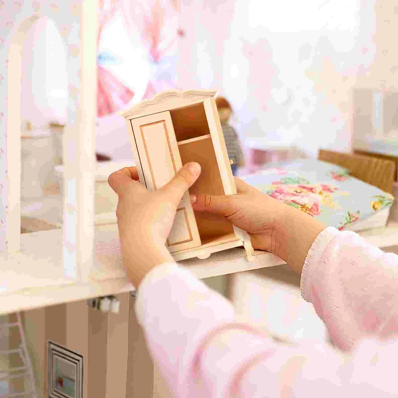 

Miniature Wardrobe Closet Simulation Furniture Cabinet Model Toy Vintage for House Dollhouse