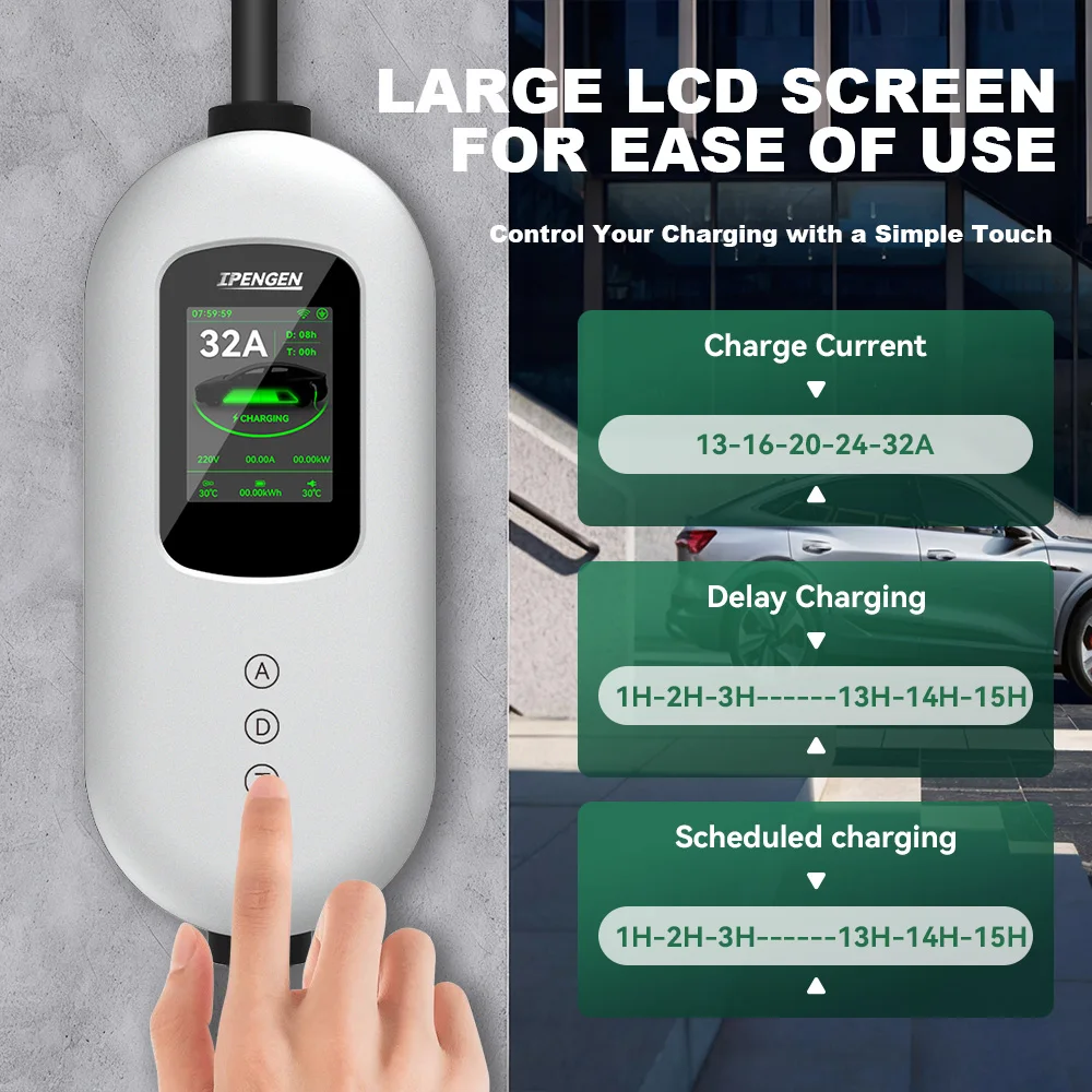 IPENGEN Type2 7KW EV Charger Portable 5M Cable Electric Vehicle Charger With APP Control Adjustable Current EVSE Charging Cable