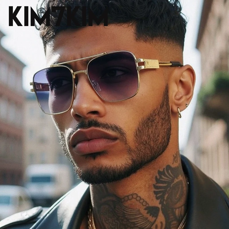 

Steampunk Oversized Square Sunglasses Men 2025 Luxury Brand Metal Frame Sun Glasses For Male Vintage Double Beam Eyewear Shades