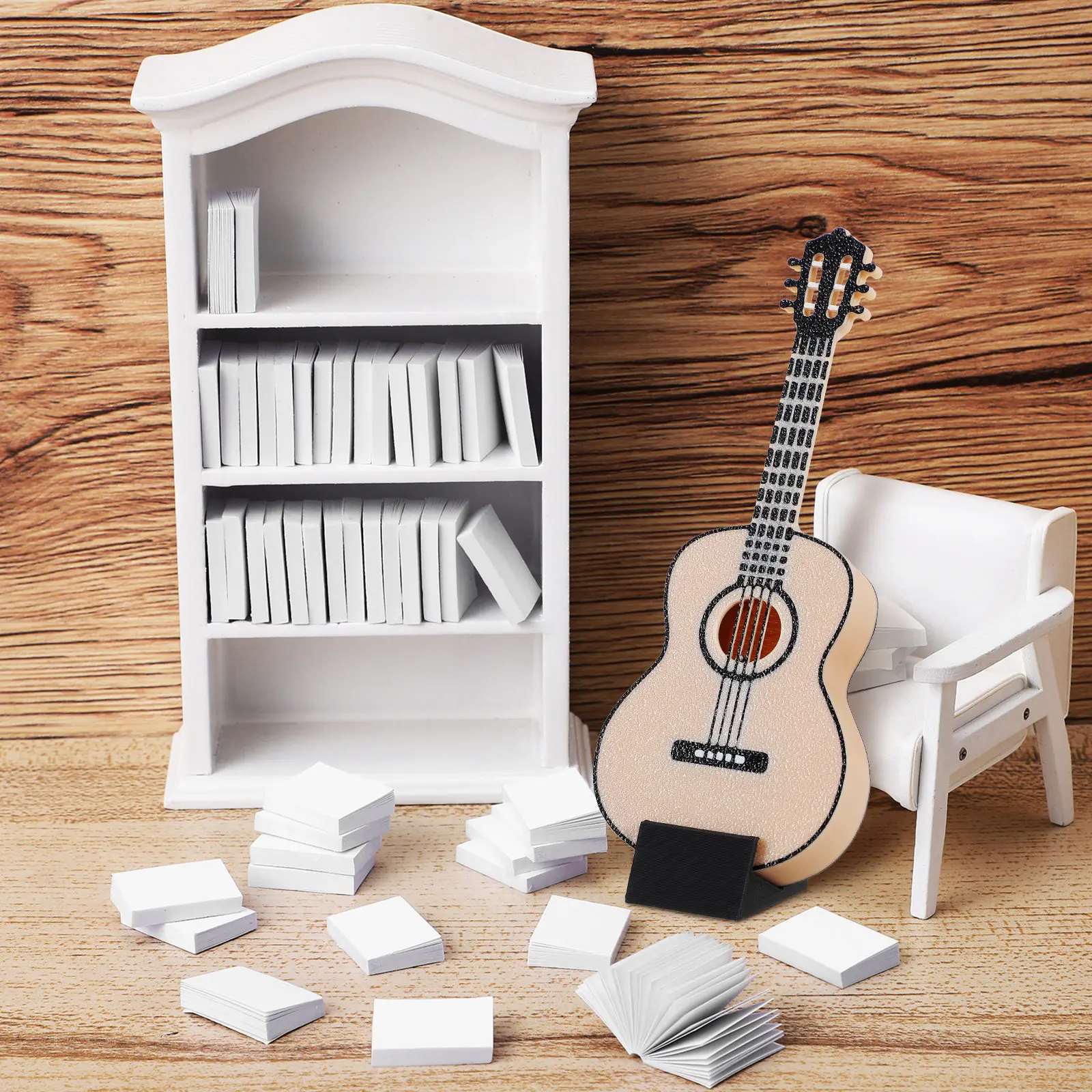 2Pcs Miniature Guitar Compact Design Decorative Musical Instrument Fine Detail Miniature Guitar Display Stand Home Decor Small