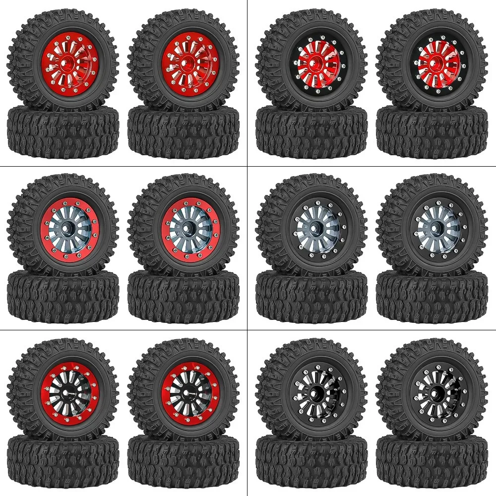 

4pcs 65mm 1.3" Metal Beadlock Wheel Tire Set For 1/18 1/24 RC Crawler Car TRX4M SCX24 AX24 FCX24 Upgrade Parts