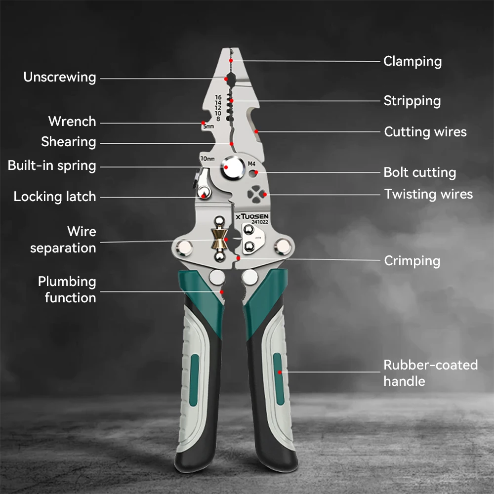 1pc Functional Wire Stripping Pliers Folding Cutter Wrench Line Separation Tool Set 205mm Lightweight Hand Tool 18 In1 Foldable