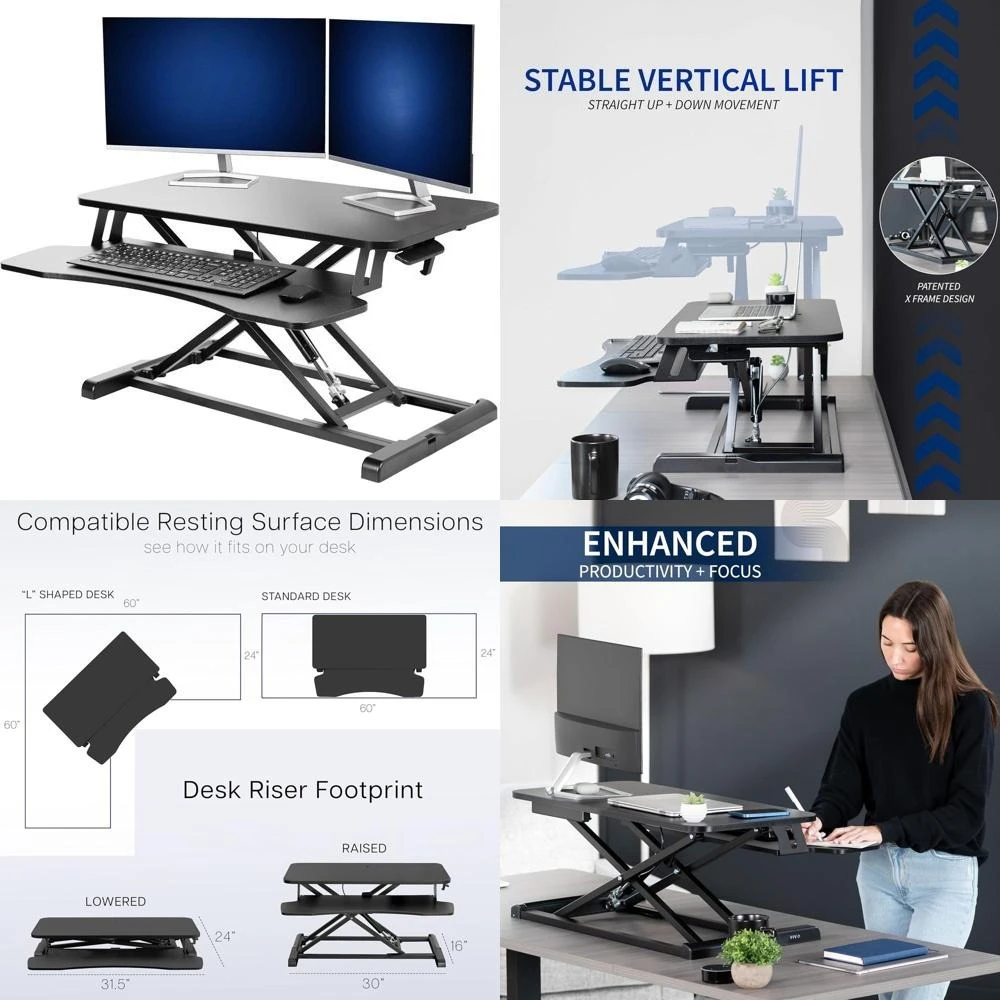 

Настольный конвертер 32 дюйма, регулируемая высота, подставка для двух мониторов и ноутбука с вместительным лотком для клавиатуры, черный