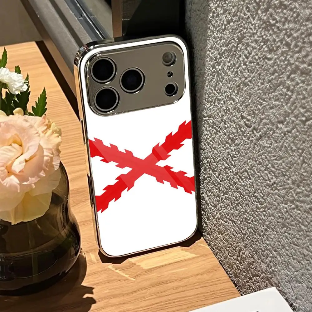 Etui na telefon z krzyżem Burgundii do iPhone 17 16 15 14 13 Pro Max Plus, metalowe etui z powłoką galwaniczną, szklana tylna obudowa. — zdjęcie produktu 5