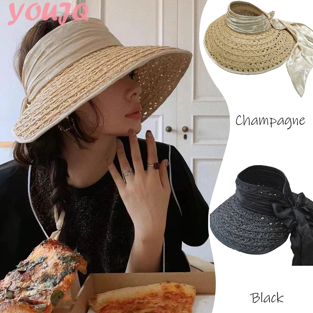 french-champagne-elegant-hollow-out-raffia-straw-sun-hats-for-women-satin-jacquard-unit-uv-summer-beach-cap-wide-brim-foldable