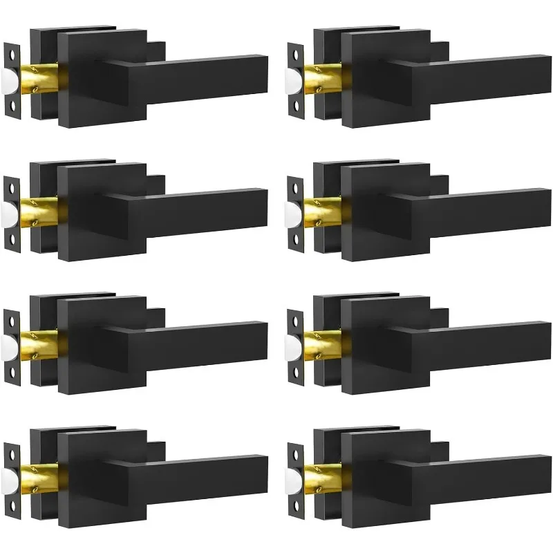 8 Pack Matte Black Interior Door Handles for Hallway and Closet, Heavy Duty Square Interior Keyless Door Han