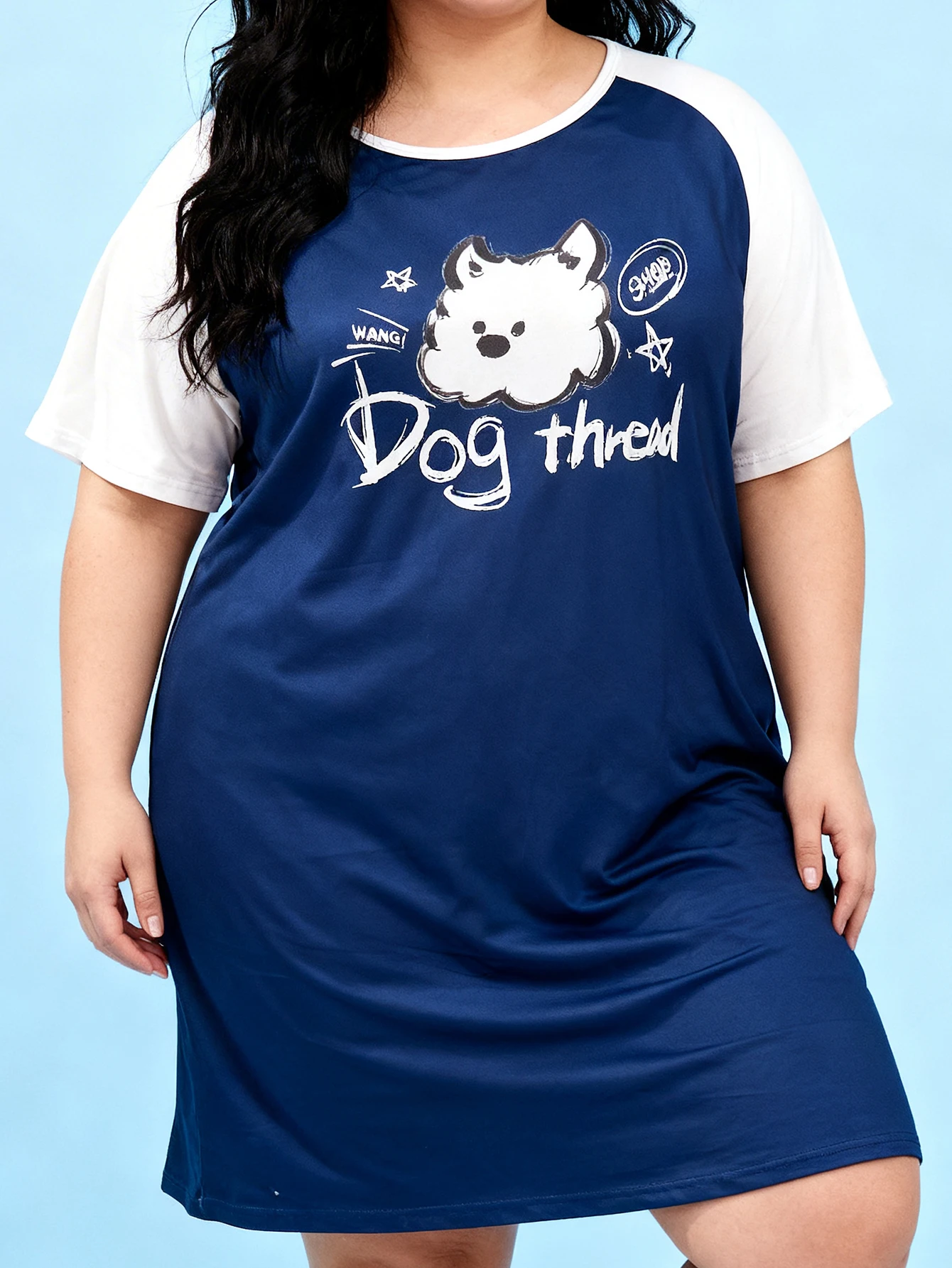 

Plus Size Women's Spring Summer Cute Cartoon Dog Print Short Sleeve T-Shirt Sleep Dress Nightgown
