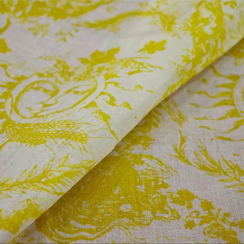 2024 European And American Yellow Color Abstract Sun Printed Thin Cotton Fabric For Women Dress Blouse Handmade DIY Clth Sewing