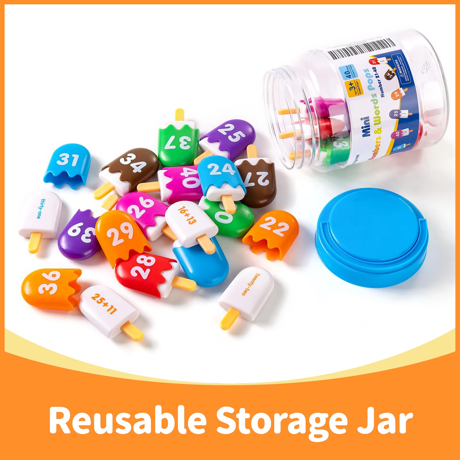 ถังเรียงซ้อนรูปทรงตัวเลขธีมไอศกรีมเพื่อการศึกษาสำหรับเด็ก การรับรู้สีและการพัฒนาทักษะการเคลื่อนไหวที่ละเอียด