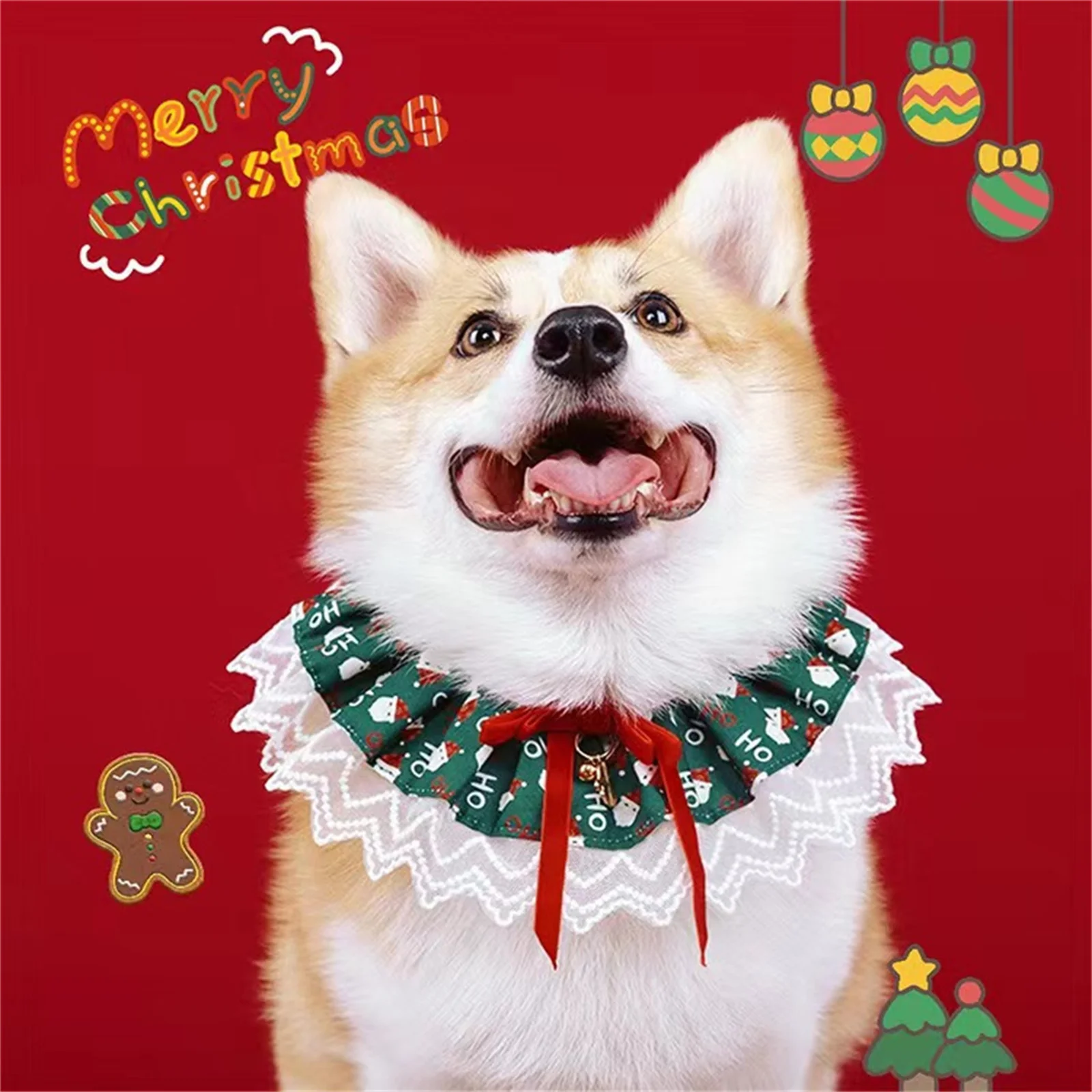 

Breakaway Hand-Woven Pet Collar Kitten Collar Christmas Tree Pattern Bib Saliva Towel Puppy Collar Cute