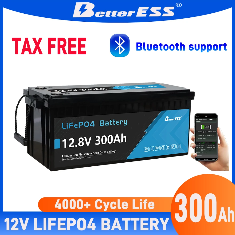 12V 24V 100Ah 200Ah 300Ah 400Ah LiFePO4 Battery Pack Bluetooth Lithium Batteries For 12.8V RV Camper Off-Road Off-grid Solar