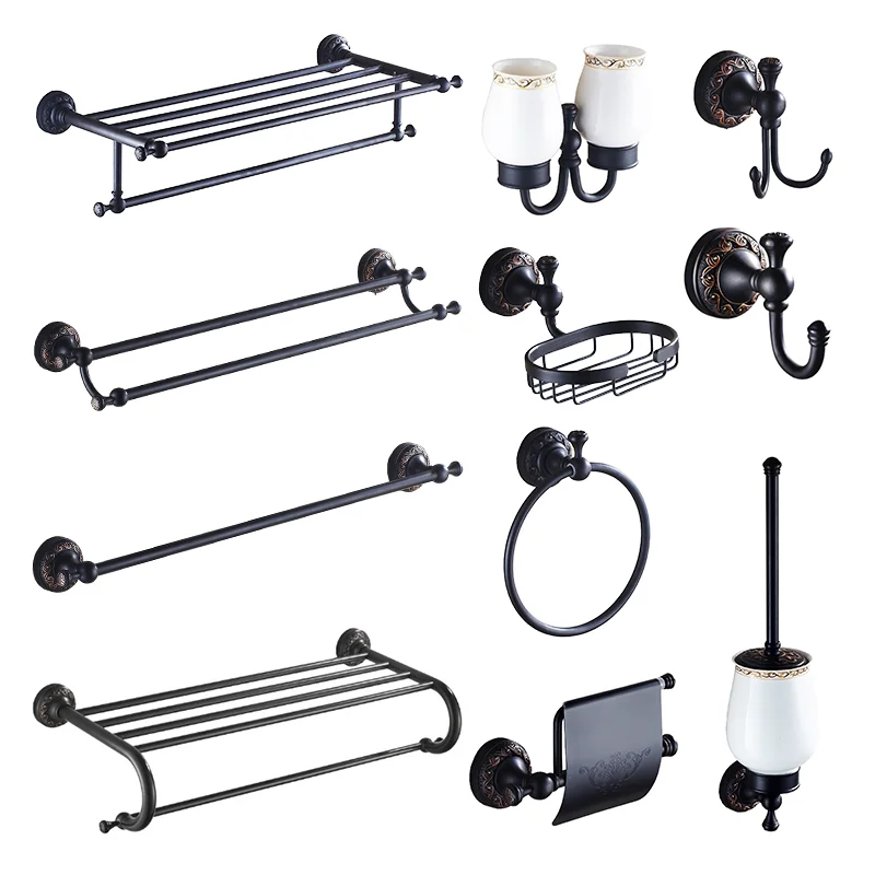 Matte Black ORB In-wall Stainless Steel And Vintage Brass Hotel Bathroom Accessory Set Bath Hardware