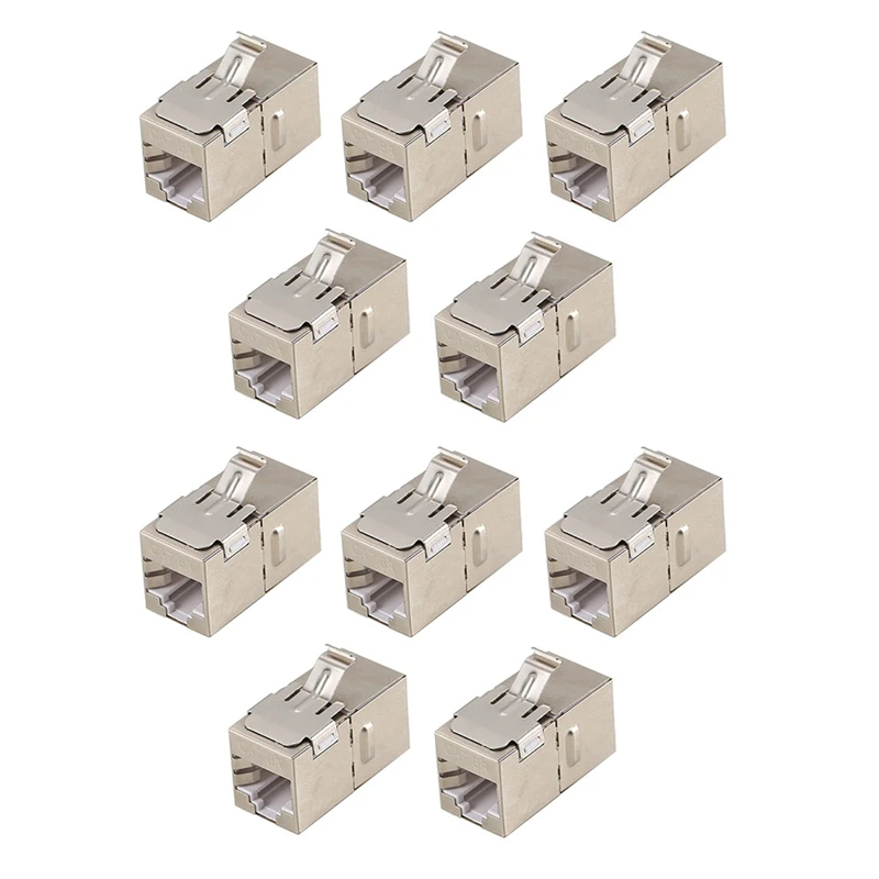 10PCS Pass Through Gigabit Ethernet Cat6a RJ45 T568B Jacks Toolless Network Modules Shielded LAN Connector Socket