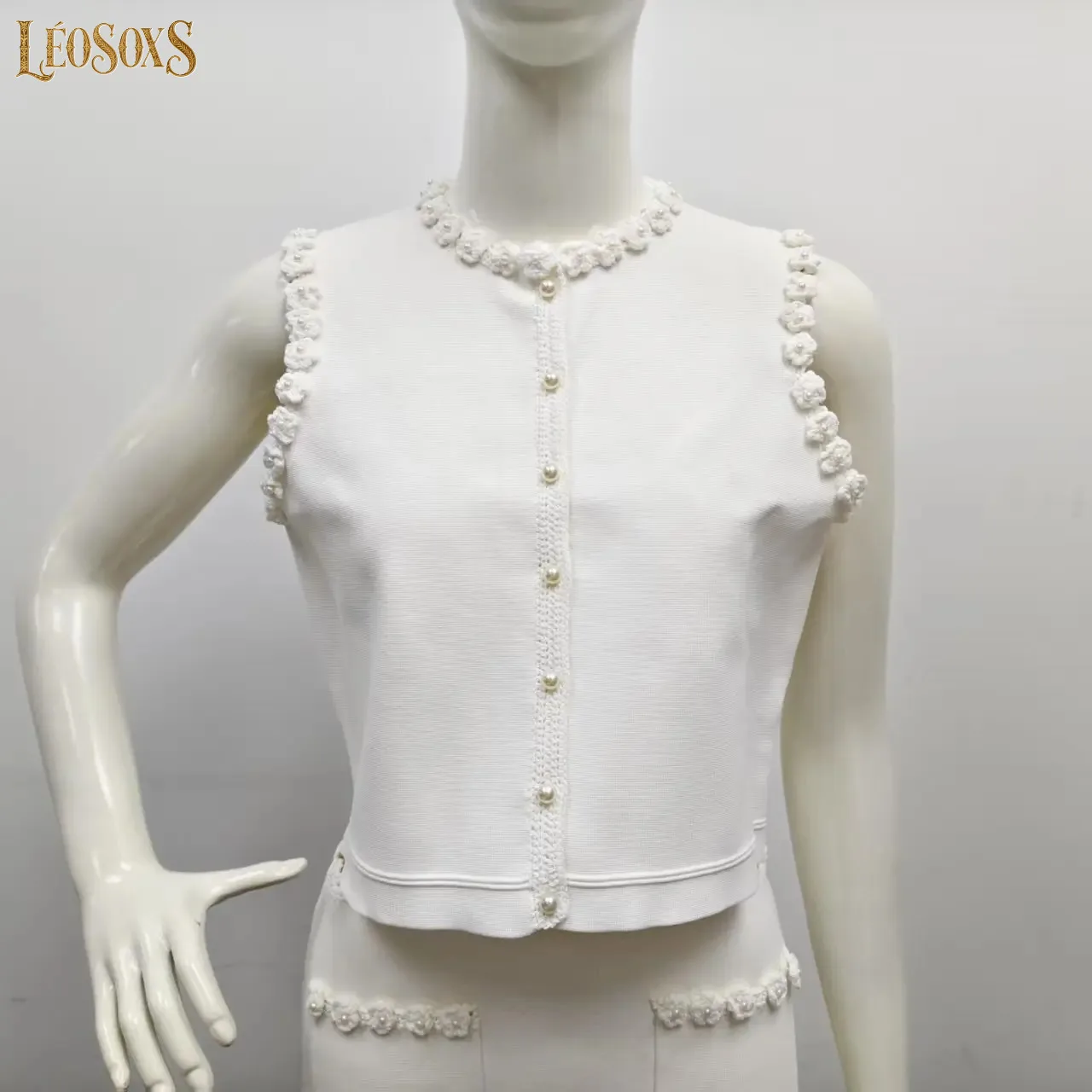 LEOSOXSNanyou High Quality Summer New Style Elite Slimming Round Neck Sleeveless Knitted Shirt With Three Dimensional Flower Ves