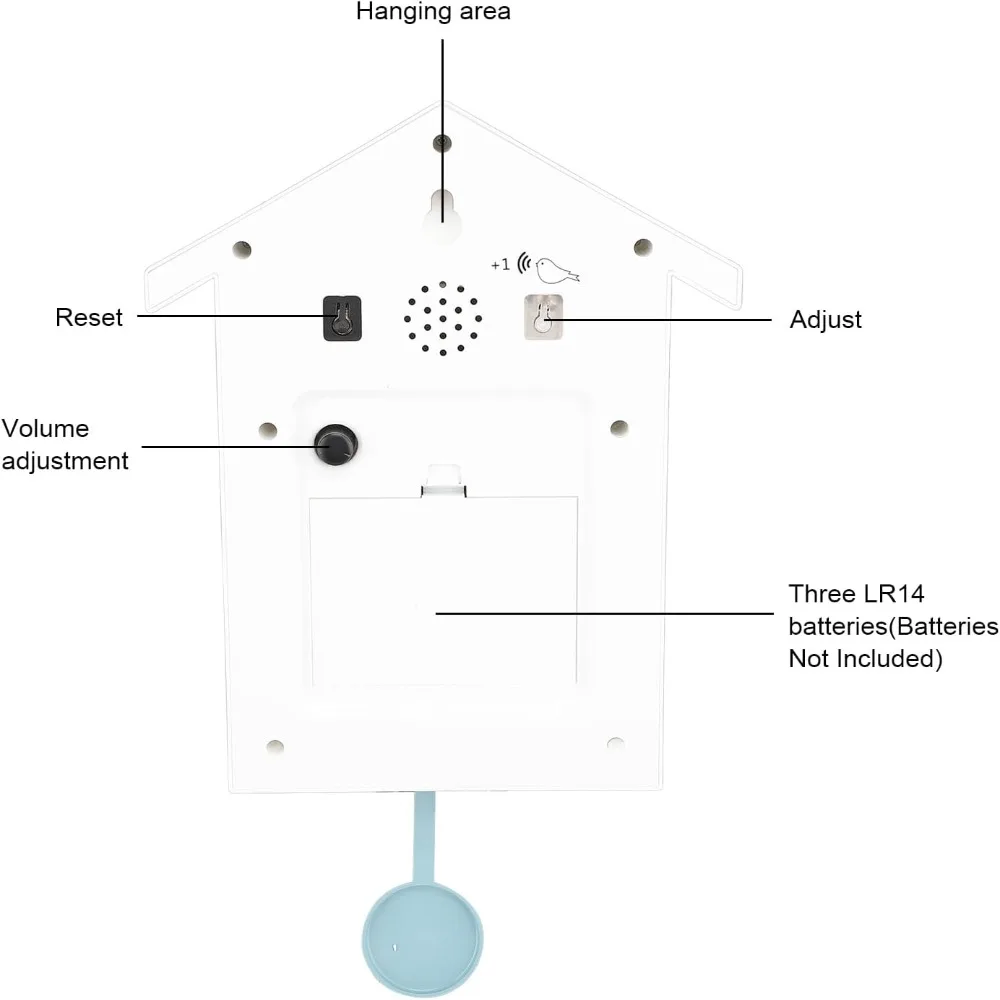 Battery Powered Cuckoo Wall Clock Bird Voice Call Timed Alarm Bird House Clock Gray Color Pendulum Mechanism Pendulum Wall Clock