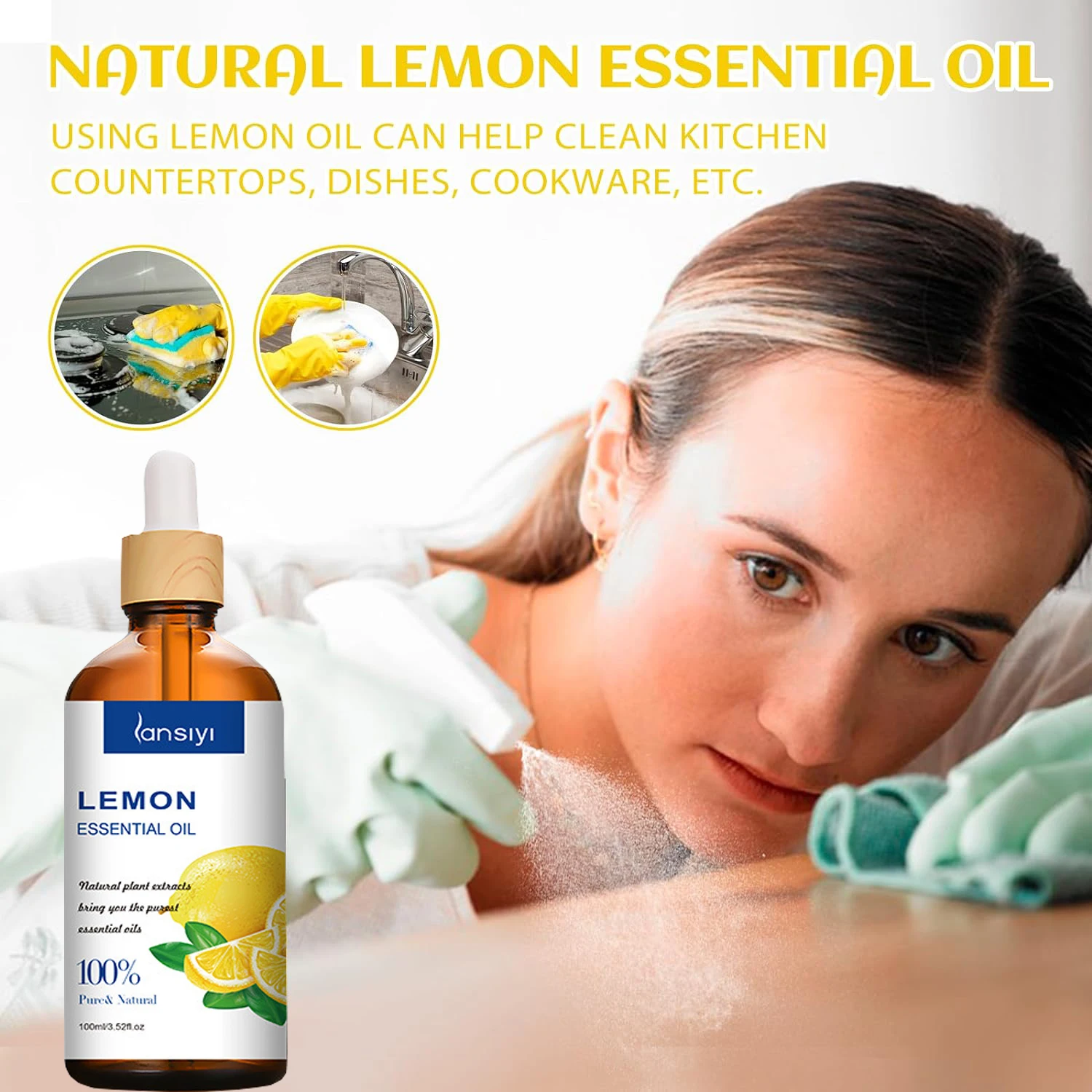 100ml 100% Natural Lemon Oil Essential Oil for Skin, Self-Care for Cleaning, Diffusion, DIY, Aromatherapy - Refreshing Scent